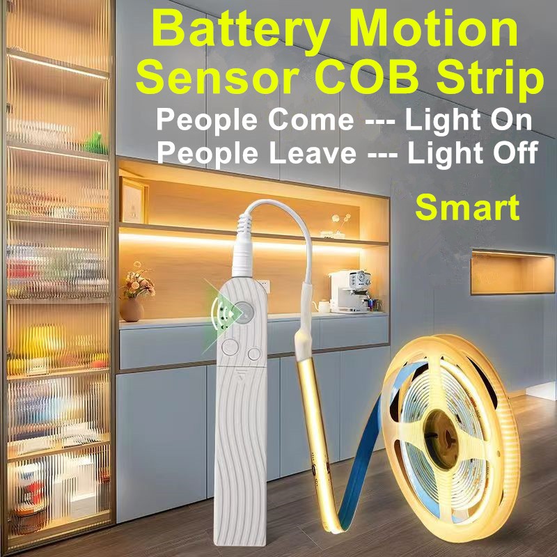 Luz De Tira LED COB 5V Com Sensor De Movimento PIR Bateria Caixa Interruptor Luzes De Fita Flexíveis 320Leds/m De Corda