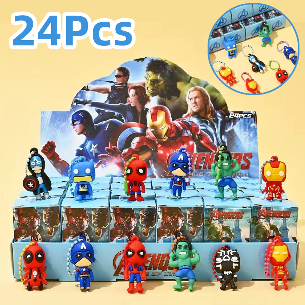 24 Marvel Caixa Cega Chaveiro Homem Aranha Capitão América anime Pingente Presente Para Crianças