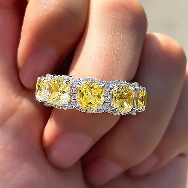 925 Banhado A Prata Esterlina Luxo Moda Amarelo Zircônia Cúbica Anéis Para Mulheres Novos Acessórios De Dedo Festa De Ca