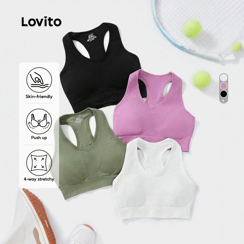 Lovito Regata Esportiva Sporty respirável sem costuras alças amplias Corrida Yoga colete anti-queda Mulheres LNE51381 em Oferta na Shopee