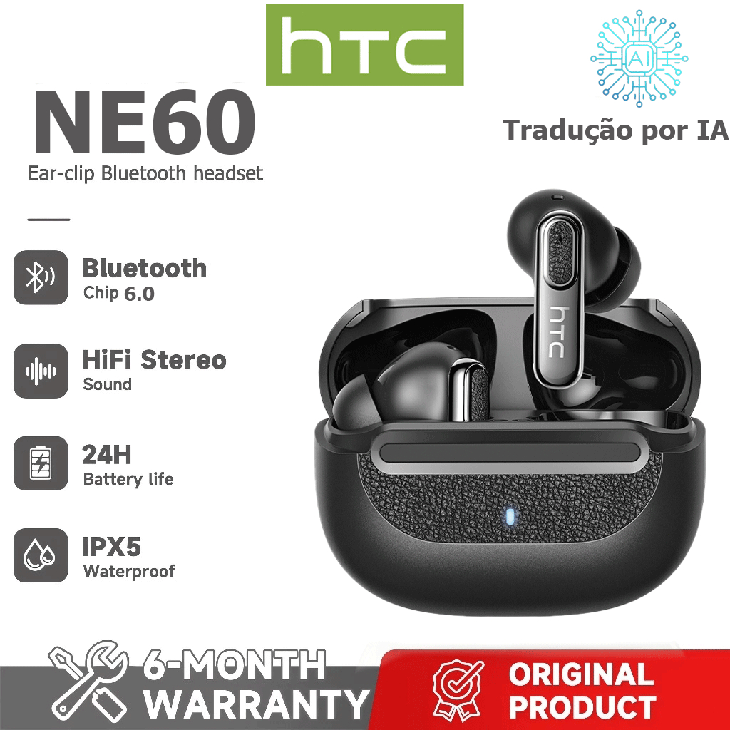 Garantia de um ano HTC NE60 AI Tradução Fone de ouvido LED Fone de ouvido sem fio para dormir Bluetooth 6.0 Business AI