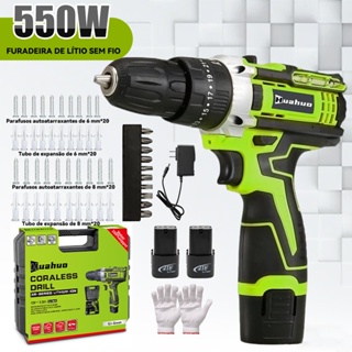 Furadeira De Chave De Fenda 550W 2 Baterias Com Estojo E Acessórios Completo Verde/Amarelo em Oferta na Shopee
