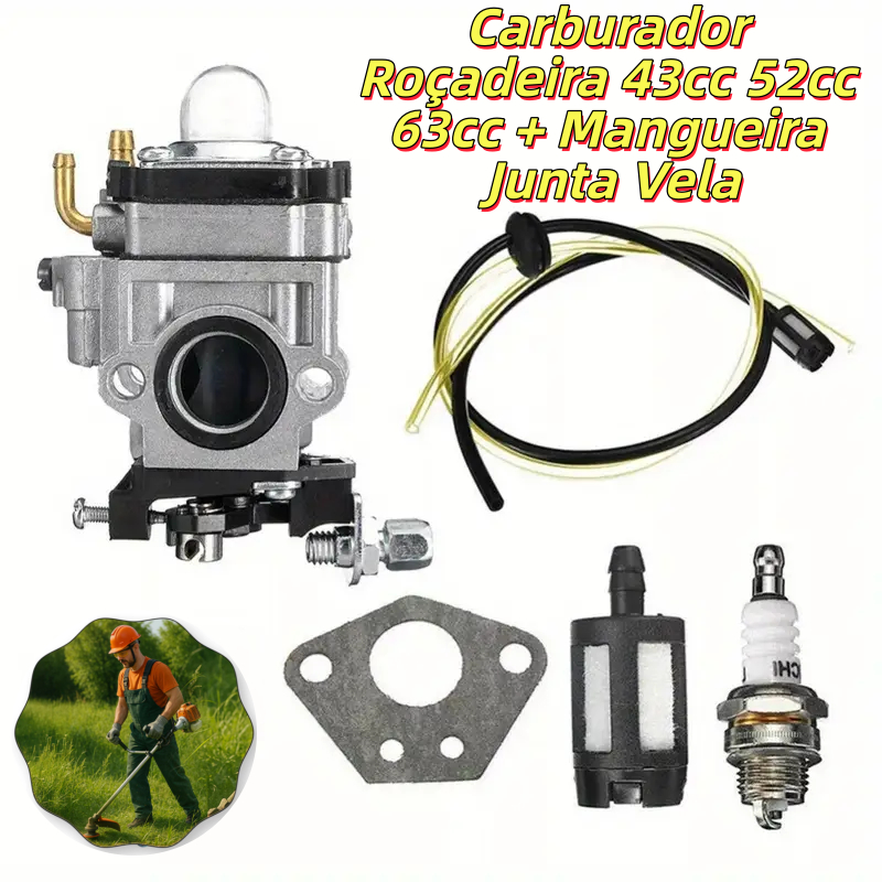 Carburador Roçadeira 43cc 52cc 63cc + Mangueira Junta Vela em Oferta na Shopee