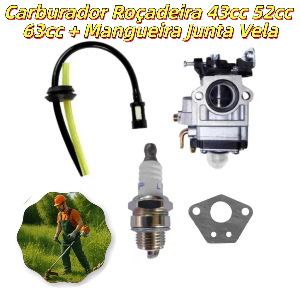 Carburador Roçadeira 43cc 52cc 63cc + Mangueira Junta Vela