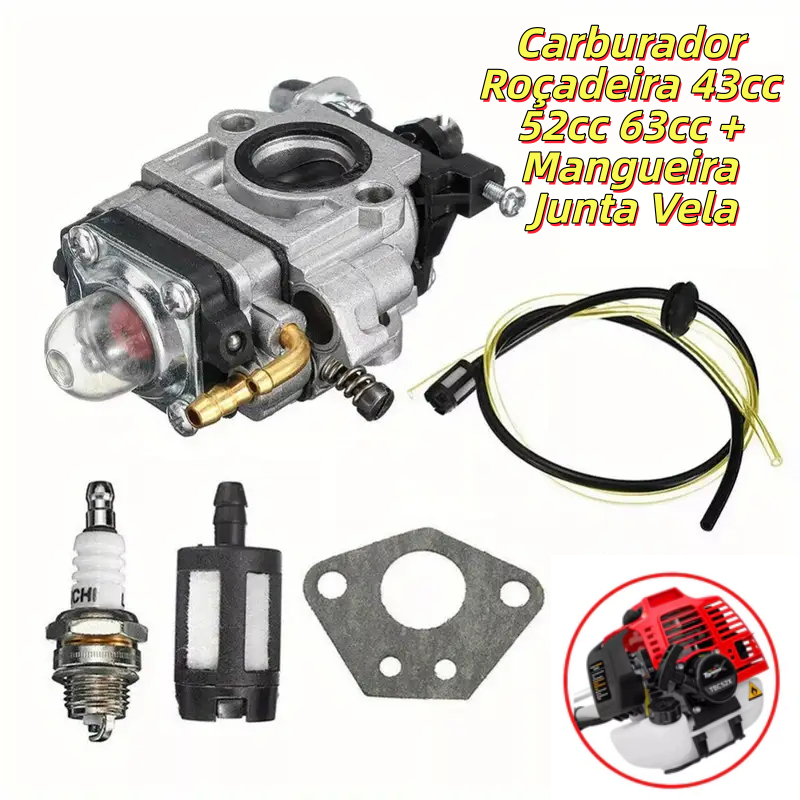 Carburador Roçadeira 43cc 52cc 63cc + Mangueira Junta Vela