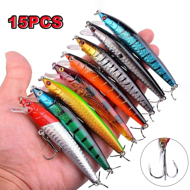 15 peças isca de pesca, isca Artificial Universal de pesca de 9.5 cm, cavala, baixo, isca de simulação de salmão