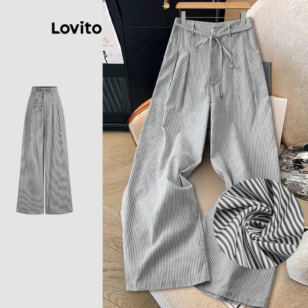 Lovito Calça Boho Verão/primavera Com Botões E Cadarço Macia E Confortável Preta Para Todas As Estações L137ED215