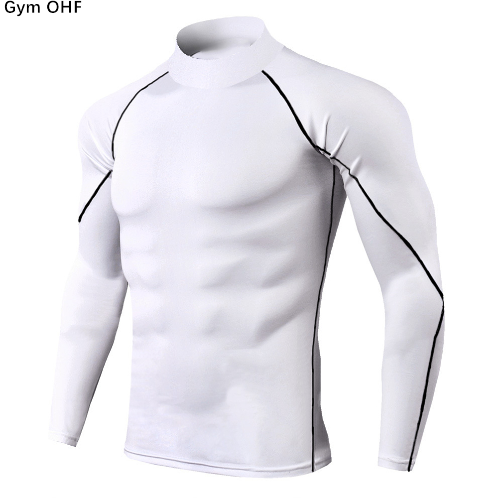Outono Gola Alta Camisa De Secagem Rápida Masculina Casual Malha Camiseta Fino Ajuste Respirável Fitness Topo em Oferta na Shopee