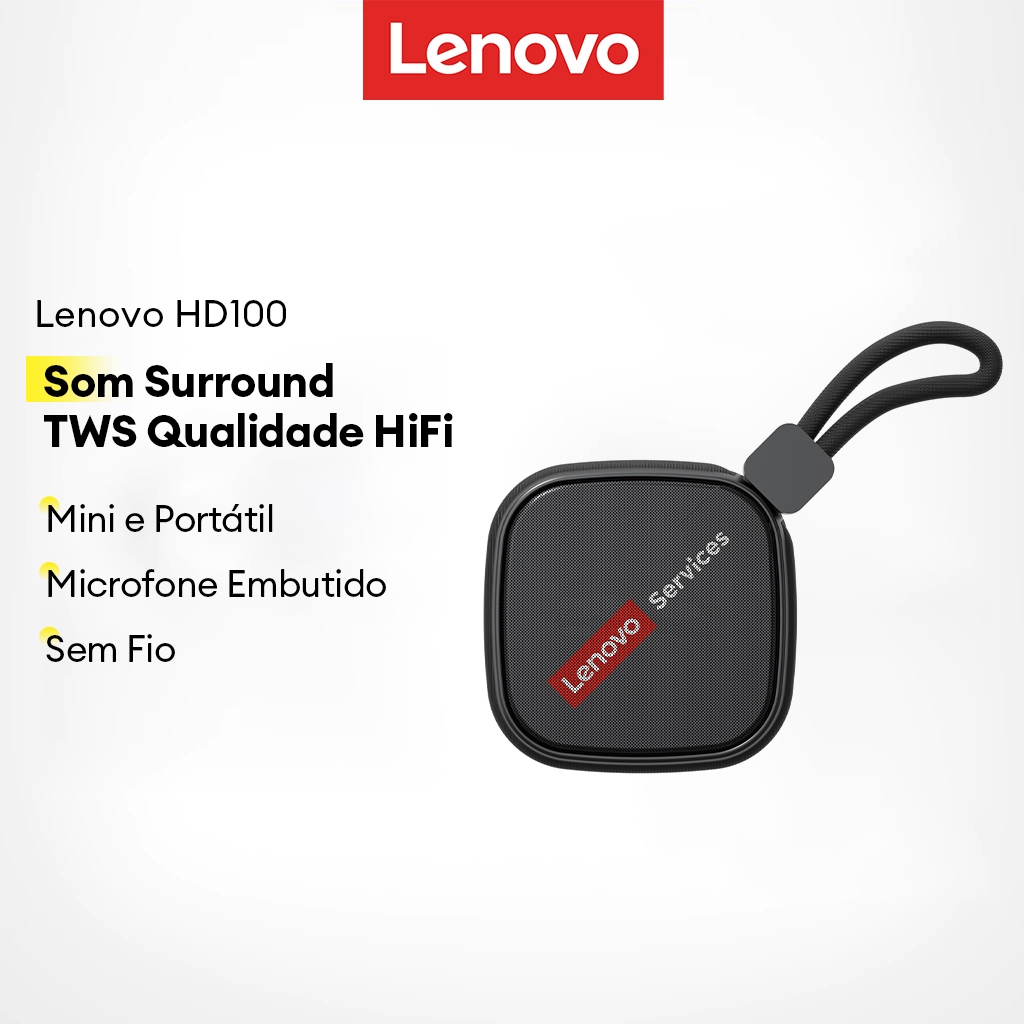 Alto-Falante Bluetooth Portátil Lenovo HD100 E Mini Sem Fio Com Som Surround TWS HiFi Mais Microfone Embutido Para Chama em Oferta na Shopee
