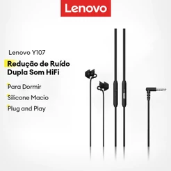 Fones De Ouvido Intra-Auriculares Lenovo Y107 E Y107PRO Com Redução Dupla De Ruído Som HiFi Mais Silicone Macio Para Con