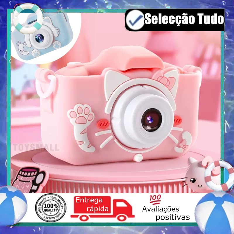 Mini câmera infantil recarregável com capa protetora para fotografia de videogame