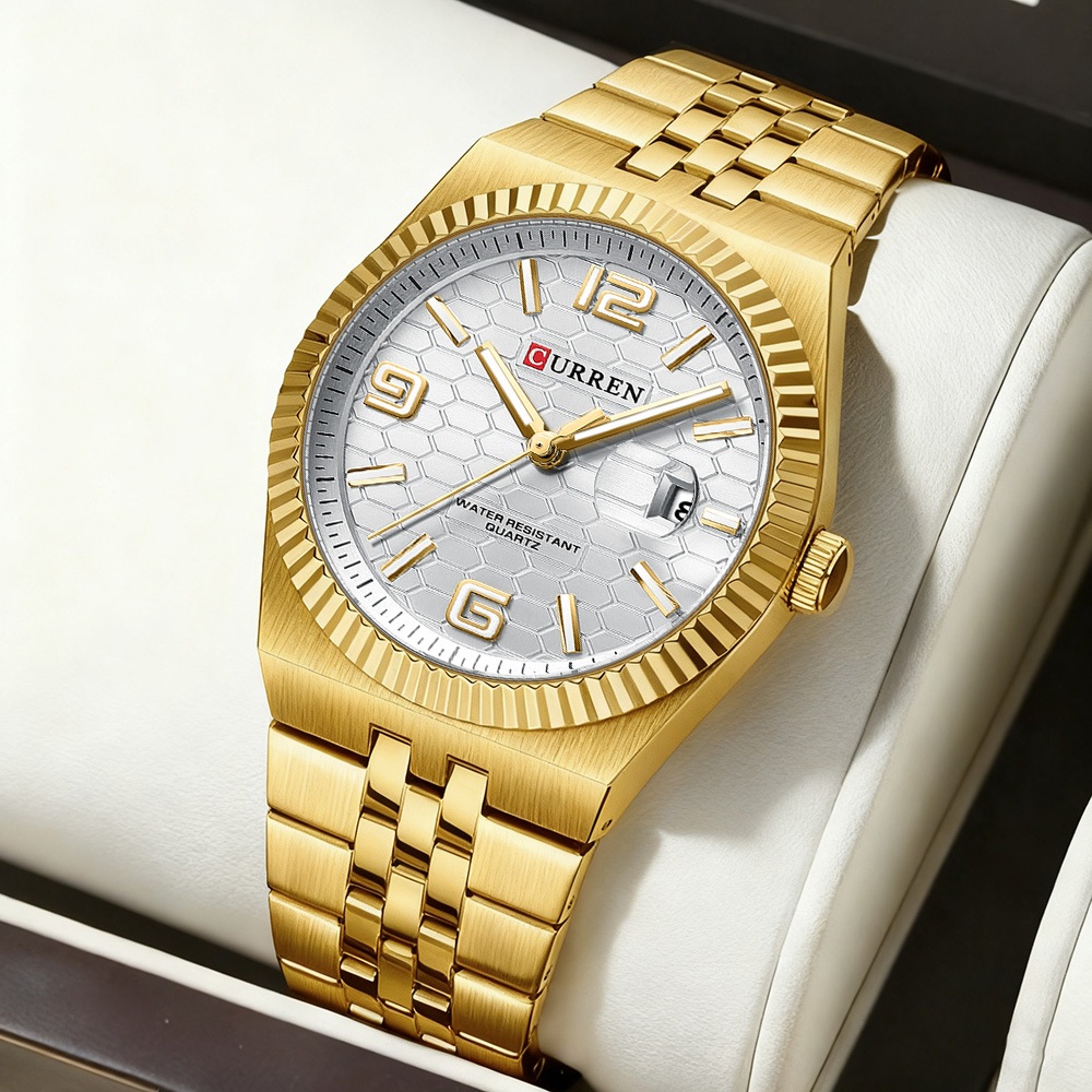 Novo Relógio Masculino CURREN Design Exclusivo Mostrador Vintage De Aço Inoxidável Mãos Luminosas Display Automático De