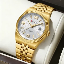 Novo Relógio Masculino CURREN Design Exclusivo Mostrador Vintage De Aço Inoxidável Mãos Luminosas Display Automático De