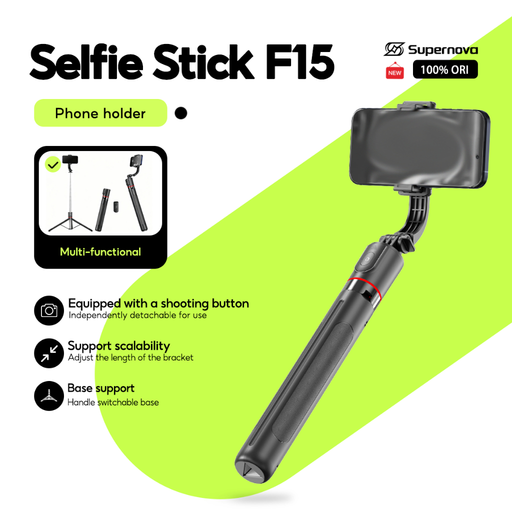 Supernova F15 Selfie Stick Tripé Pólo Extensível Suporte De Telefone Bluetooth Sem Fio Para Smartphone Gravação De Vídeo em Oferta na Shopee