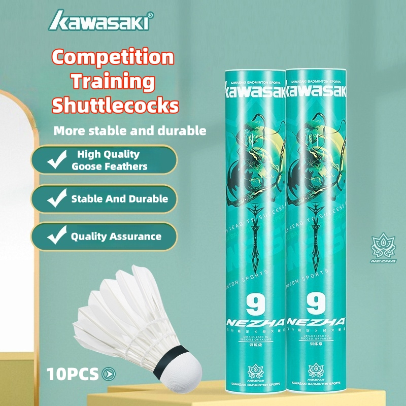 Petecas Kawasaki 10PCS Nezha No . 9 77 " Pena De Ganso De Badminton Durável E Estável Para Exercícios De Treinamento