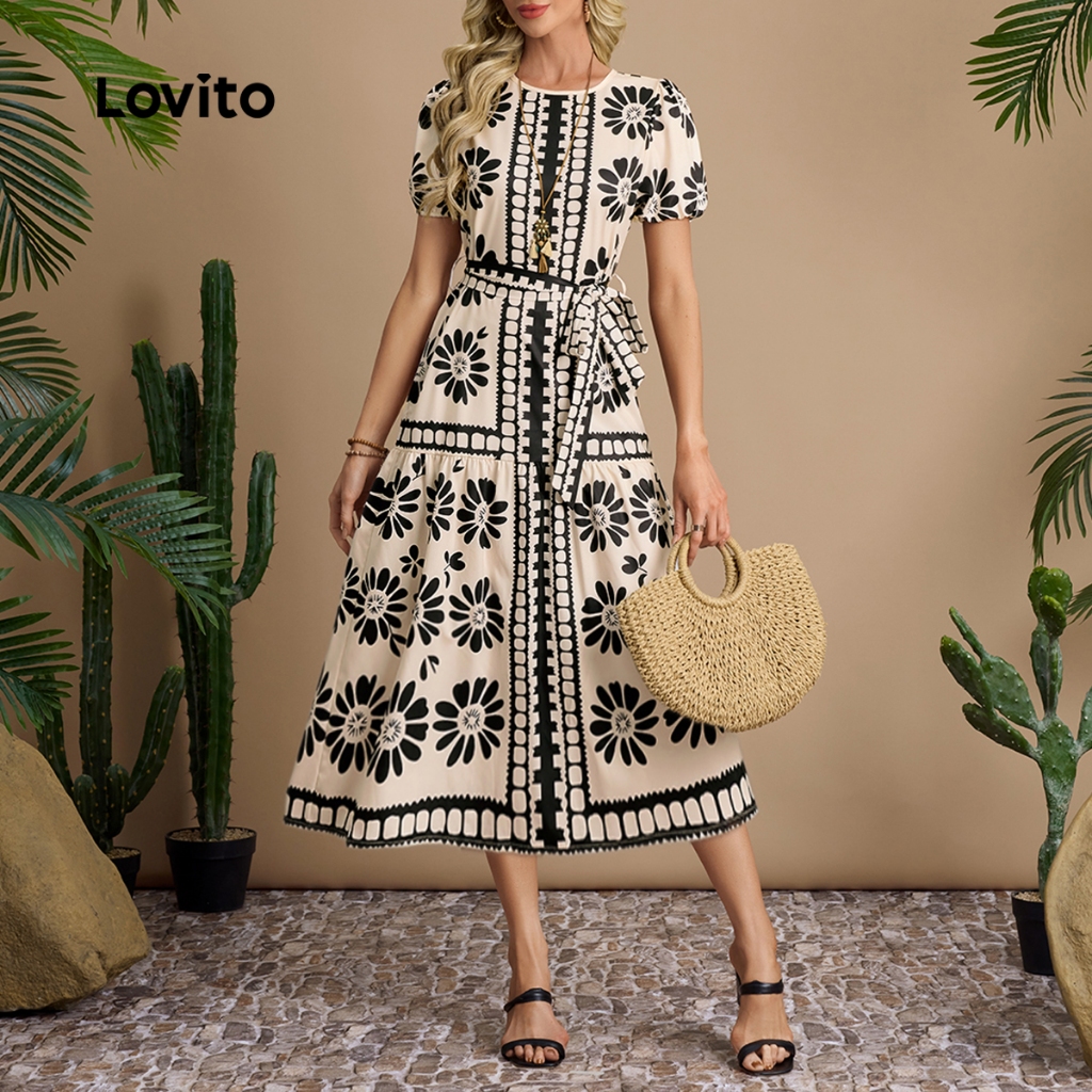 Detalhes do Lovito Refine Vestido Casual com Zíper para Primavera/verão Preto para Mulheres LBL30272