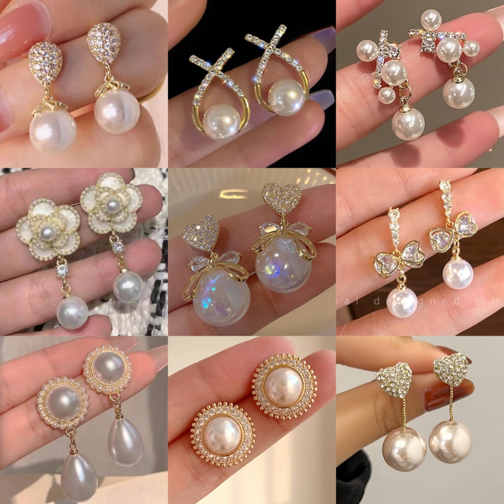 S925 prata agulha pérola arco zircão brincos feminino luz luxo High-End jóias em Oferta na Shopee