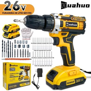 【110V-220V】26V Parafusadeira Furadeira Sem Fio Com Completo Acessórios Caixa de Papelão Bivolt.