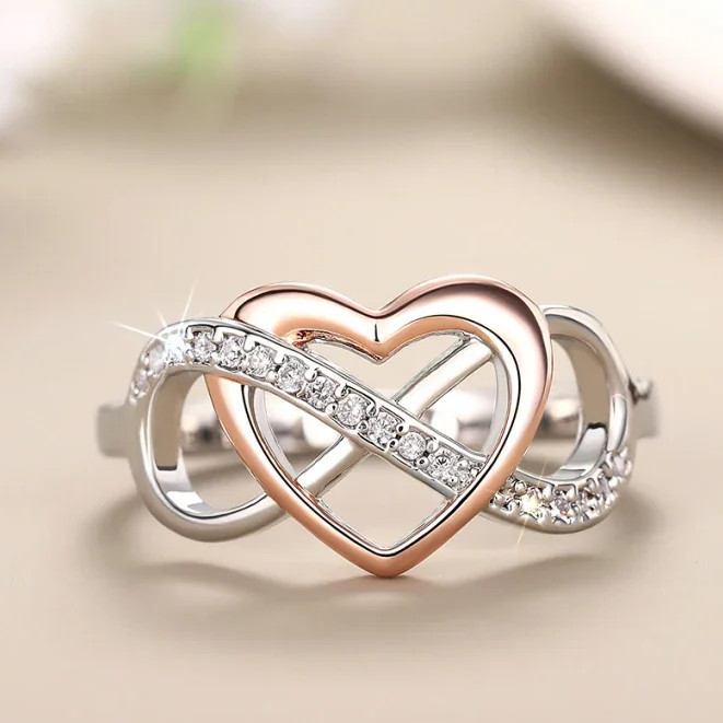 Moda 925 Prata Único Infinito E Coração Projetado Anéis Para Mulheres Em Amor Brilhante Dedo Acessório Chique Jóias em Oferta na Shopee