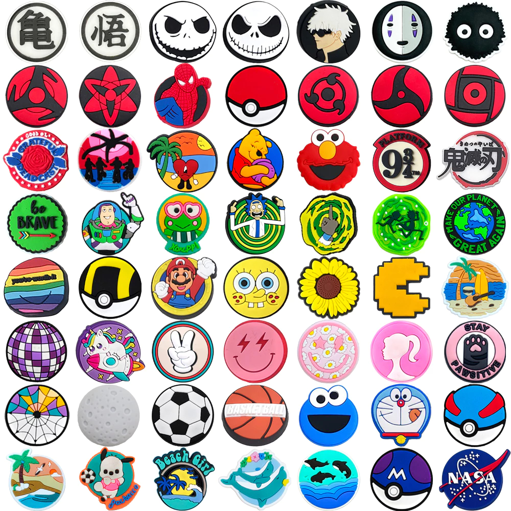 Quente 1 Pçs Série Redonda Encantos Dos Desenhos Animados Pino Sapato Acessórios Decorar Chinelos Sandálias Fivela Prese