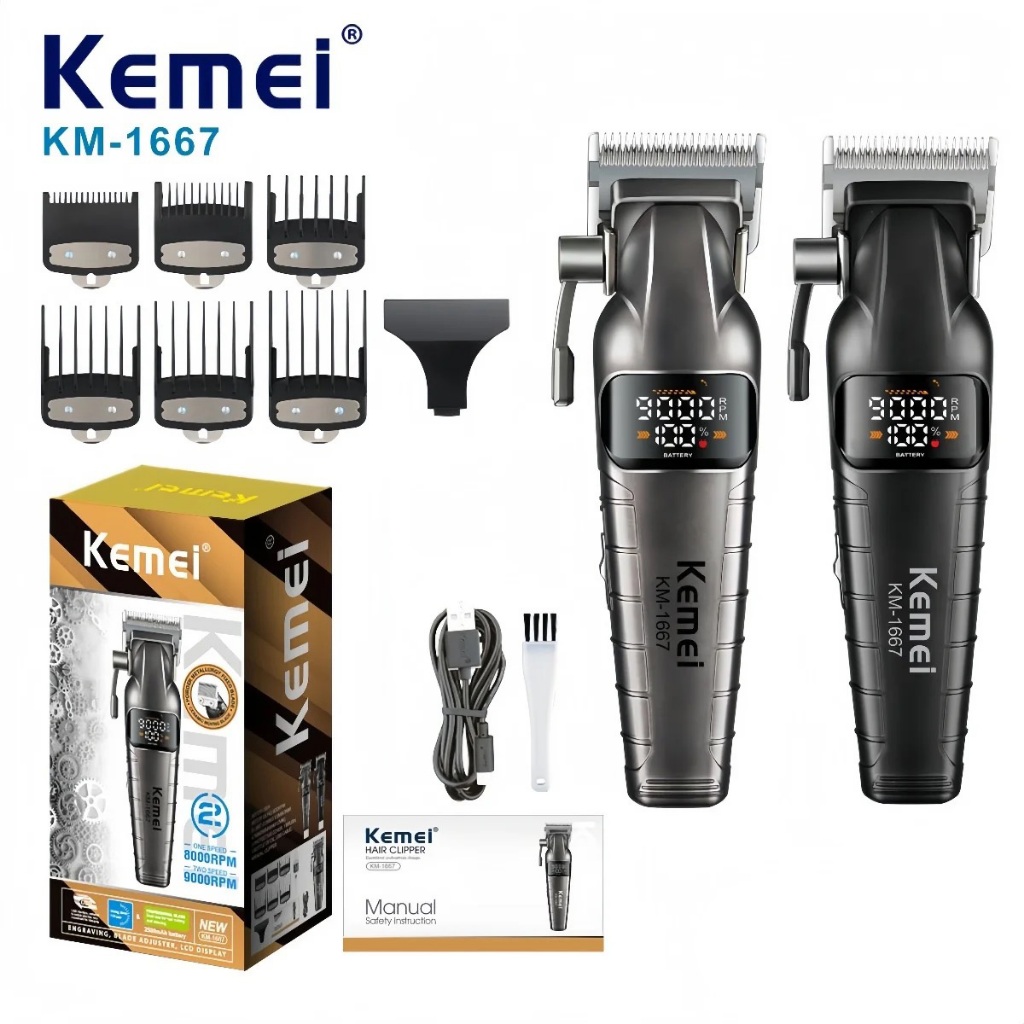 Kemei 1667 Máquina De Cortar Cabelo Profissional 9000RPM Aparador De Elétrico Sem Fio Corte 10W TORQUE SUPER Rápido Rota em Oferta na Shopee