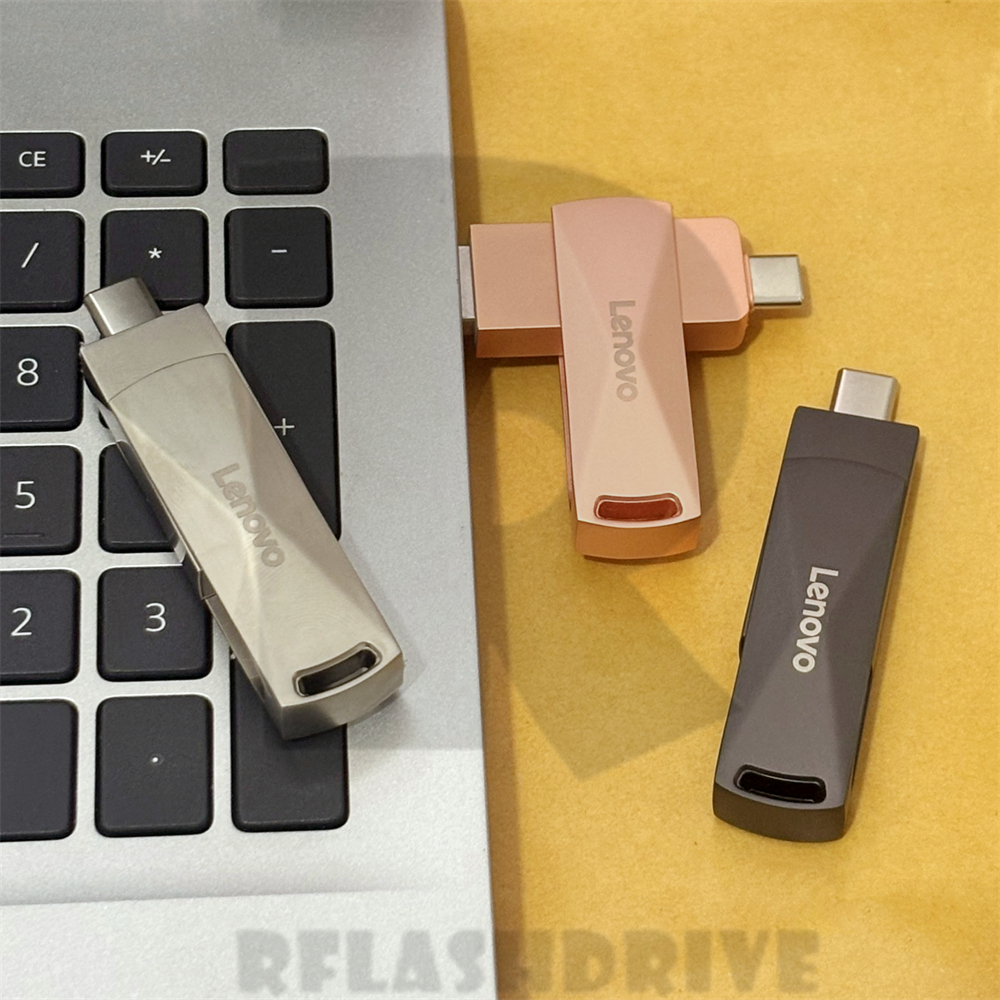 Unidade flash USB 2 Em 1 Lenovo metal Type-C E À Prova D'água De Umidade 8GB 16GB 32GB 64GB 128GB 2TB mini Criativa Com
