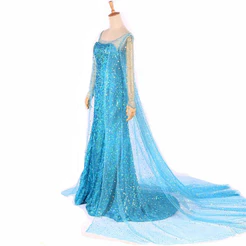 Mulheres Rainha Vestido De Princesa Transparente Manga Longa Sem Costas Chiffon Brilho Lantejoulas Até O Chão Cosplay Tr