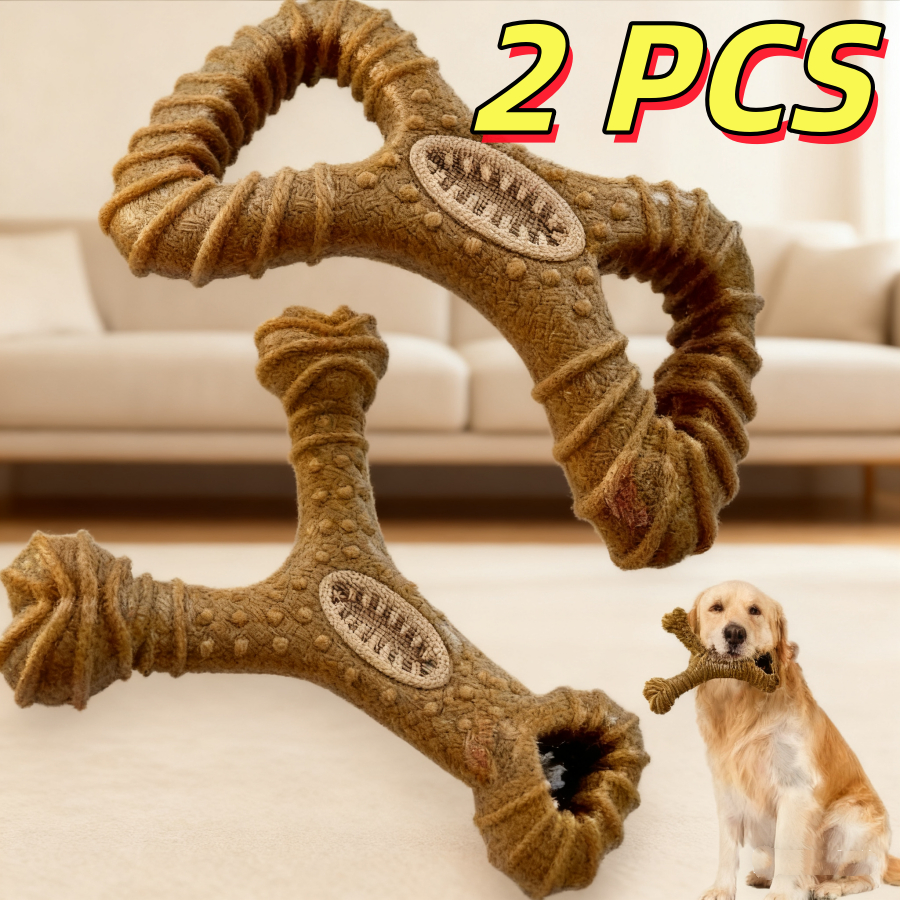 Brinquedo Interativo Osso Mordedor Cachorro Sabor Bacon Maciço E Resistente De Fibra De Trigo