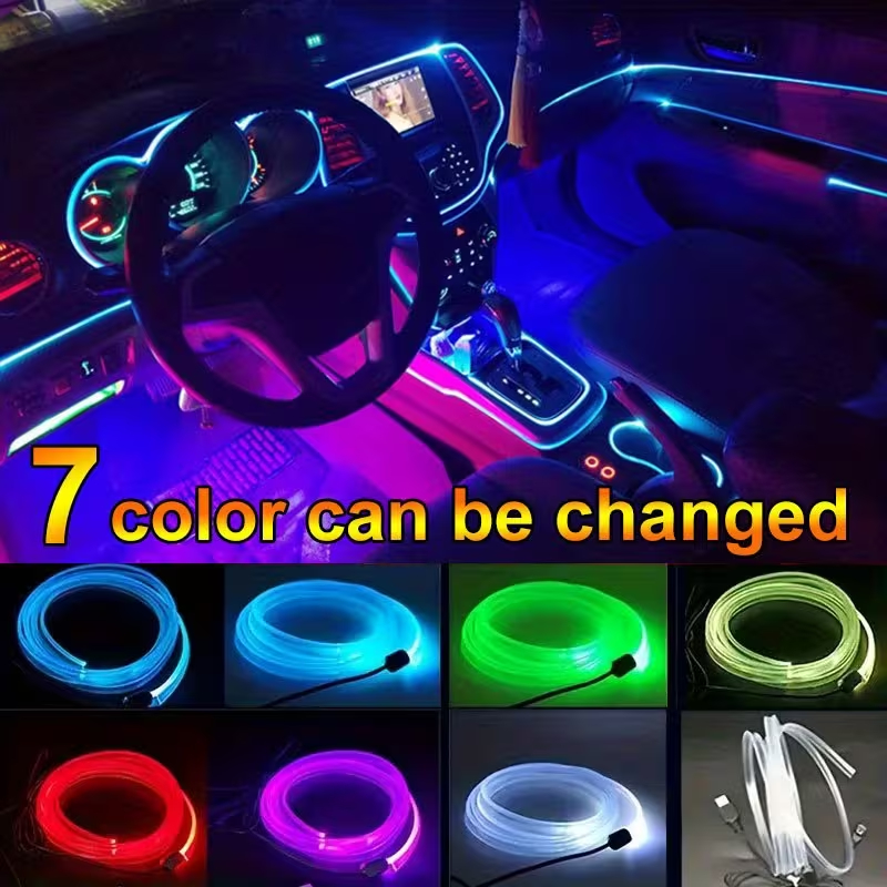 Fita LED Neon RGB Automotivo 7 cores 3 Metros Universais Do Carro Luzes Ambientais Cores O10