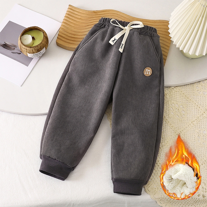 Outono/Inverno Meninos Calças De Caxemira Quentes Crianças Moda Letras Adolescentes Pelúcia Xadrez Casuais 0-8 Anos