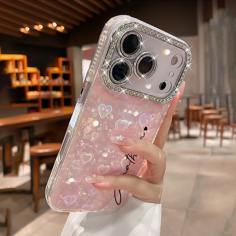 Novo Padrão De Concha Em Forma De Coração DIY Nome Personalizado Caso De Telefone Para iPhone 17 Pro Max 17 16 em Oferta na Shopee