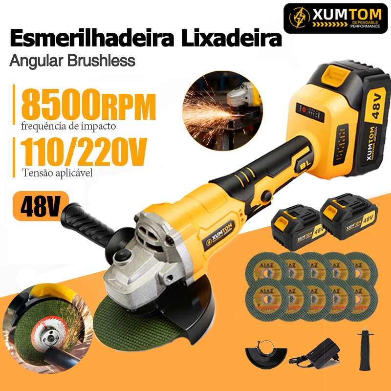 Esmerilhadeira Lixadeira Angular 8500rpm Recarregável Brushless 110/220V Com 2 Bateria 10 lâminas de serra em Oferta na Shopee