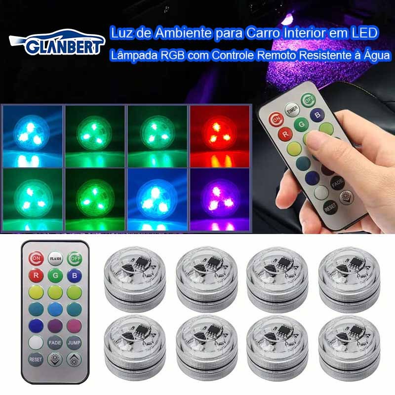 Sem Fio LED Interior Do Carro Luz Ambiente Controle Remoto Decoração Auto Telhado Pé Atmosfera Lâmpada Colorida em Oferta na Shopee