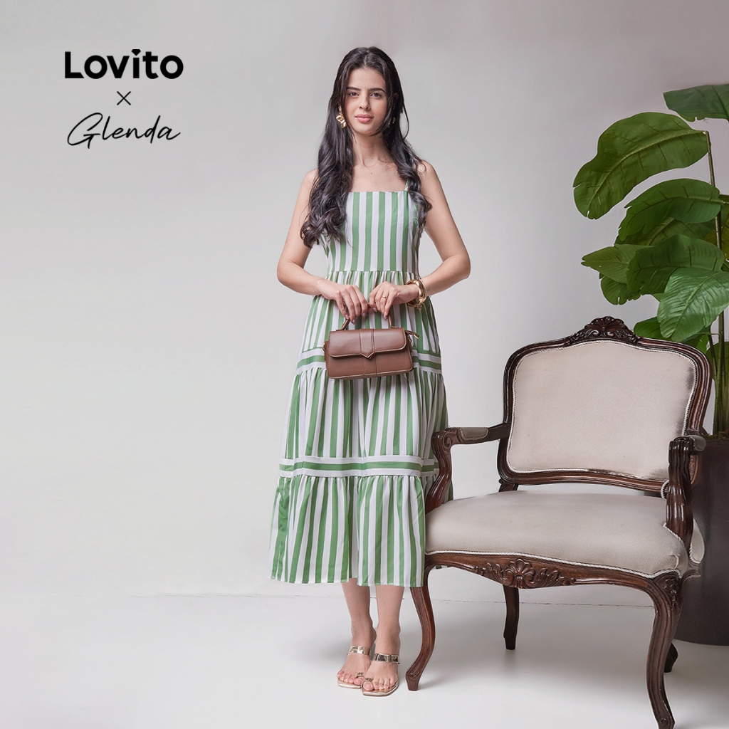 Lovito x Glenda Vestido Elegante Vestido Listrado Para Mulheres LBL18206 em Oferta na Shopee