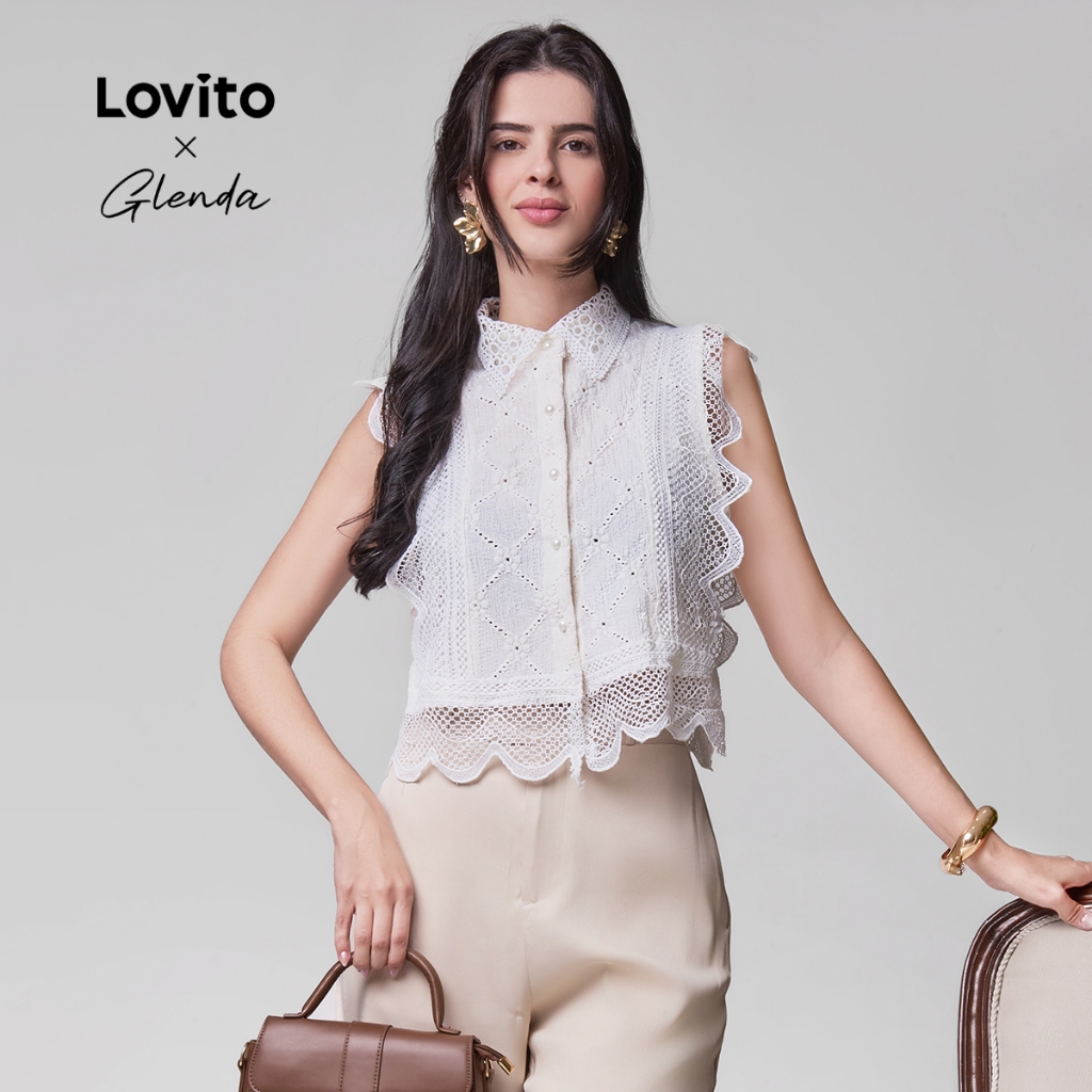 Lovito x Glenda RefineTop Casual De Renda Regata Feminina Para O Verão/primavera LR2AD066 em Oferta na Shopee