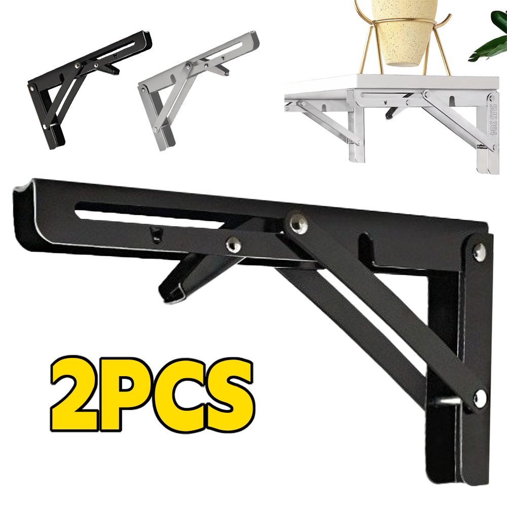 Kit 2 Peças Suporte Mão Francesa Retrátil Dobrável Reforçada 35cm Para Mesa Balcão Cantoneiras Preto E Branco em Oferta na Shopee