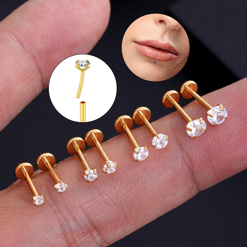 Kit 4 Piercing Labret Push Pin Zircônia Helix Tragus Conch Helix Nariz Orelha Hipoalergênica em Oferta na Shopee