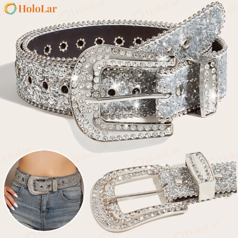 POOP Cintos Góticos De Rhinestone De Couro De PU Cowboy Ocidental Y2K Moda unisex HL
