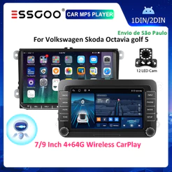 ESSGOO 7 " 9 " Tela Android 14 Carro MP5 Player Carplay 4 + 64GB Rádio Do Estéreo Para VW Volkswagen GOLF PASSAT POLO