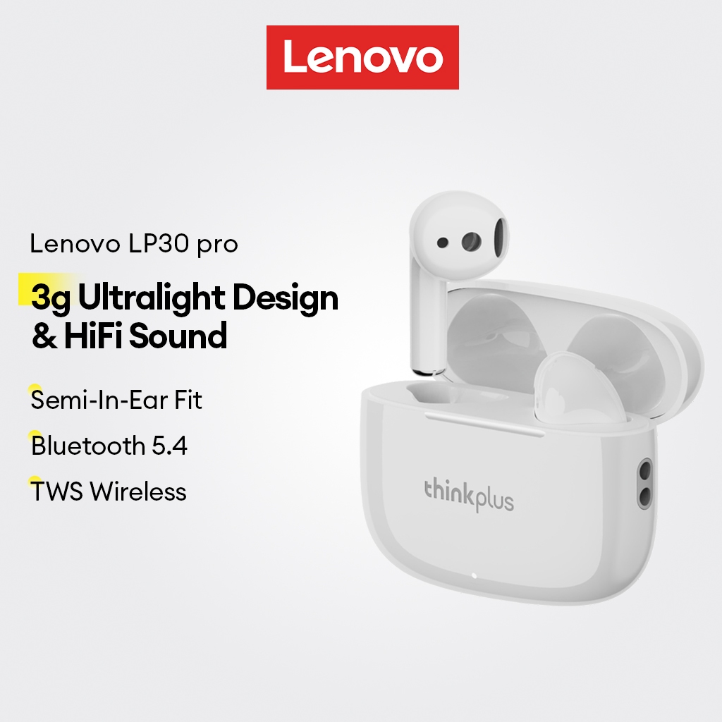 Fones De Ouvido Lenovo LP30 pro TWS E Semi-Intra-Auriculares Sem Fio Com Design Ultraleve 3g Som HiFi Mais Bluetooth 5.4 em Oferta na Shopee