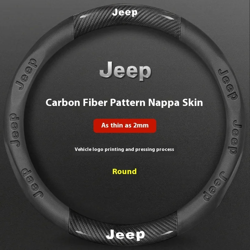 Para Jeep Carro Antiderrapante Fibra De Carbono Couro Volante Capa interior Do Automóvel