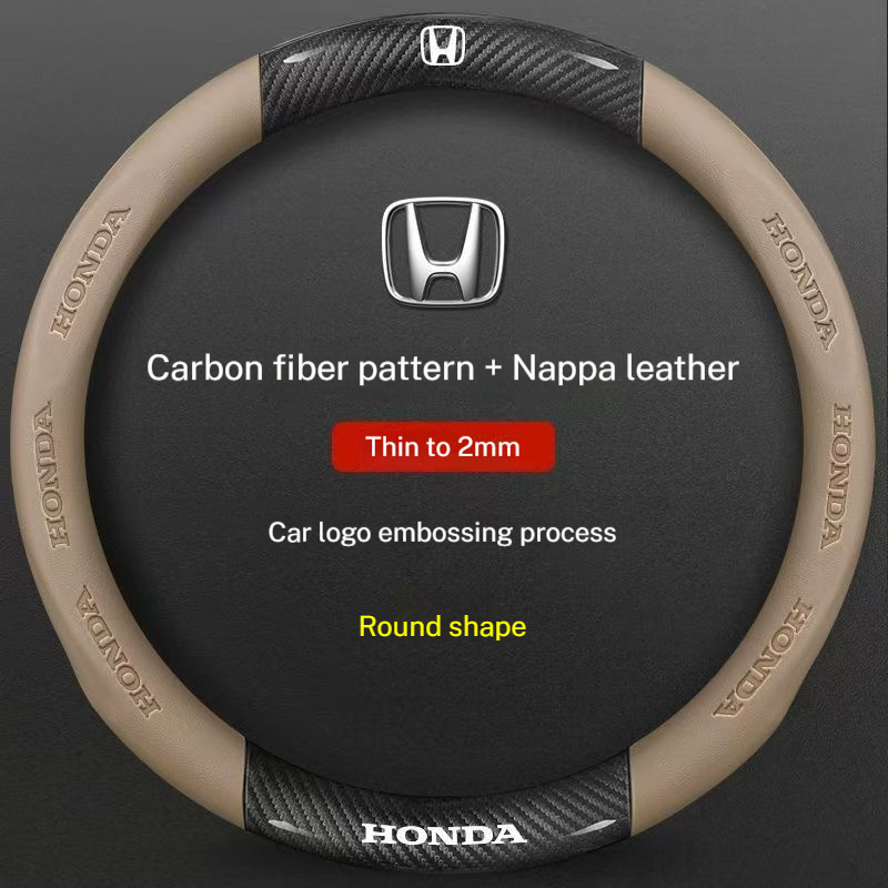 Para Honda Carro Antiderrapante Fibra De Carbono Couro Volante Capa interior Do Automóvel