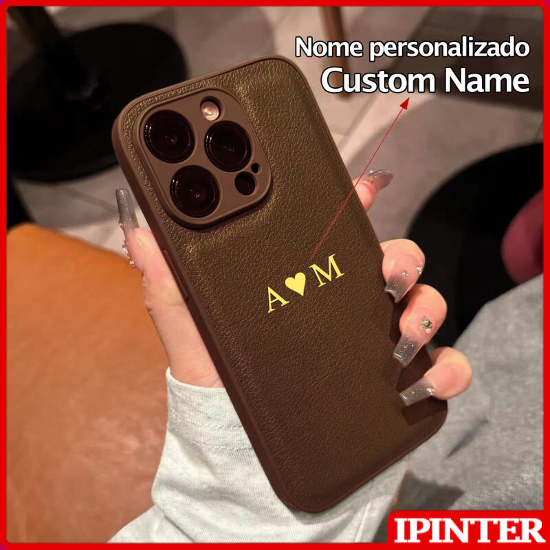 Capa De Couro Com Letras De Nome De Iniciais Personalizadas Para iPhone 18 17 16 15 14 13 12 11 Pro Max