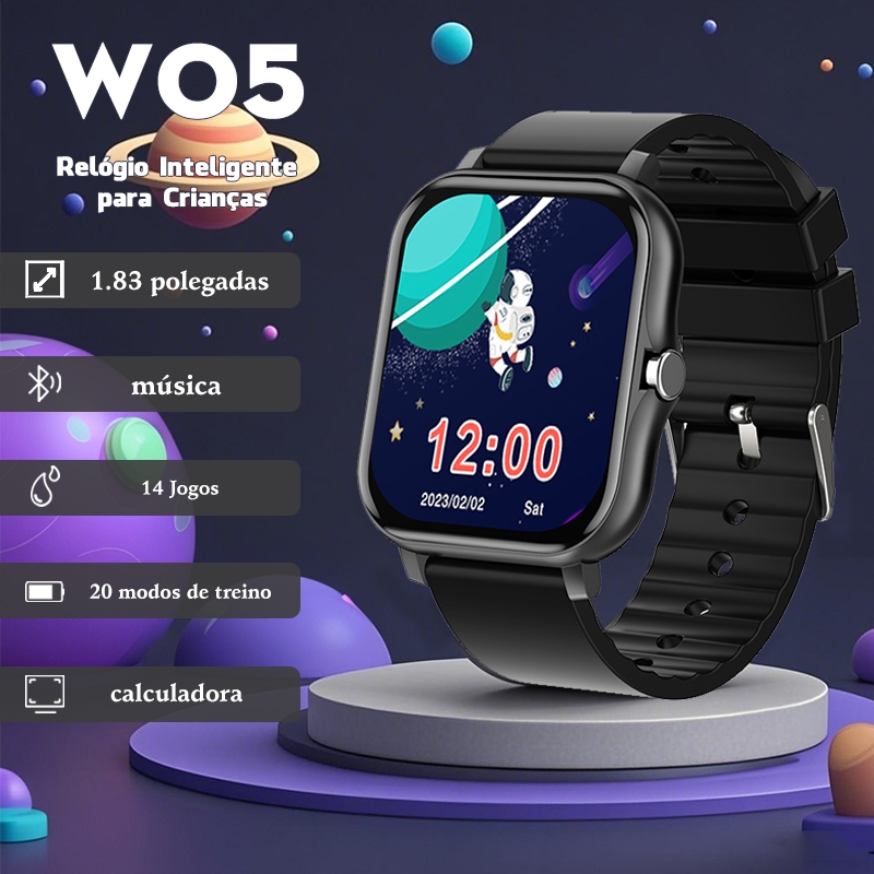 W05 Relógio Inteligente Infantil   14 Jogos Educativos Registro de Atividades Físicas Divertido e Educativo