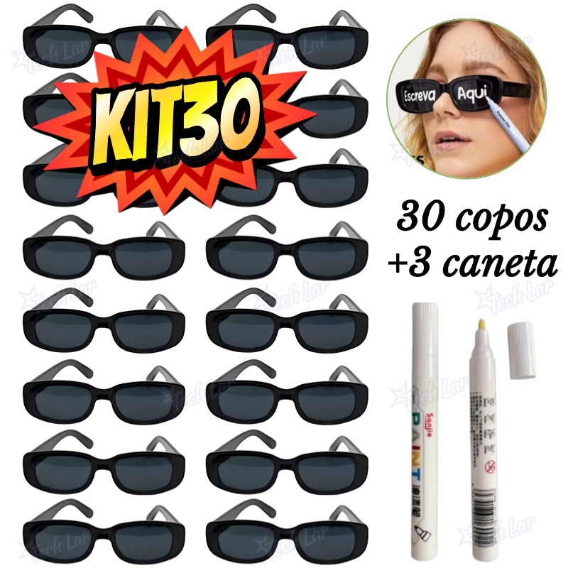 Kit 30/20/10/5 Oculos Vintage Retro Preto Liso + Caneta Giz Festa Casamento em Oferta na Shopee
