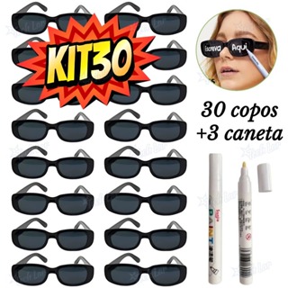 Kit 30/20/10/5 Oculos Vintage Retro Preto Liso + Caneta Giz Festa Casamento em Oferta na Shopee