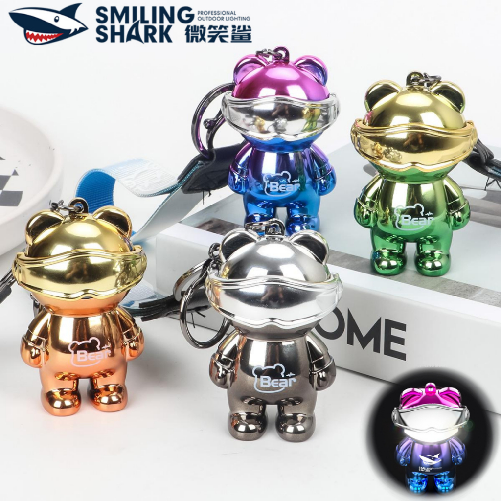 Tubarão Sorriso Chaveiro Lanterna Mini Luz Bonito Ursinho Bolso Bateria Substituível Decoração À Prova D'água Iluminação