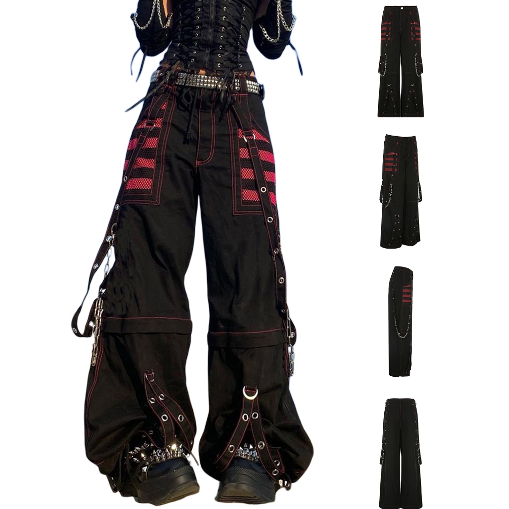 Calças Compridas Femininas Da Moda Em Qualquer Lugar , Soltas , Alça Hip-hop , Abotoada , Cintura Alta , Listradas Para em Oferta na Shopee