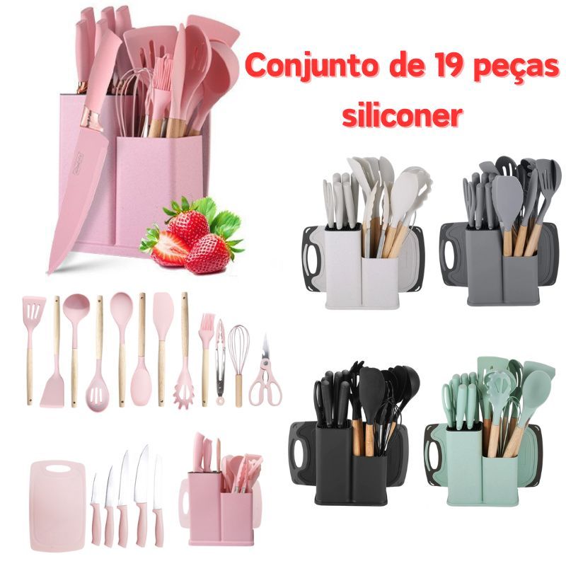 19 Peças Utensílios de Cozinha: Facas, Colheres, Silicone - Completo para Básica