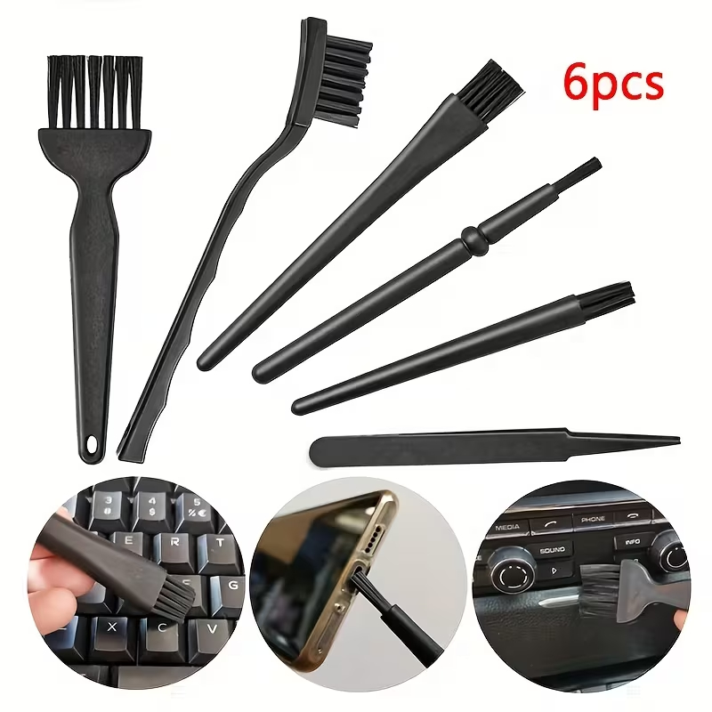 Kit 6 Escovas Pincéis Antiestáticos Pinça Limpeza Para Computador Notebook Circuito Placa Eletrônica